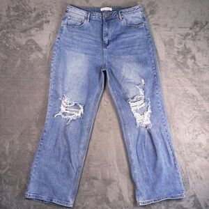Almost Famous Wide Leg Jeans Junior's 13 (33x28.5) Blue Stretch Denim Distressed